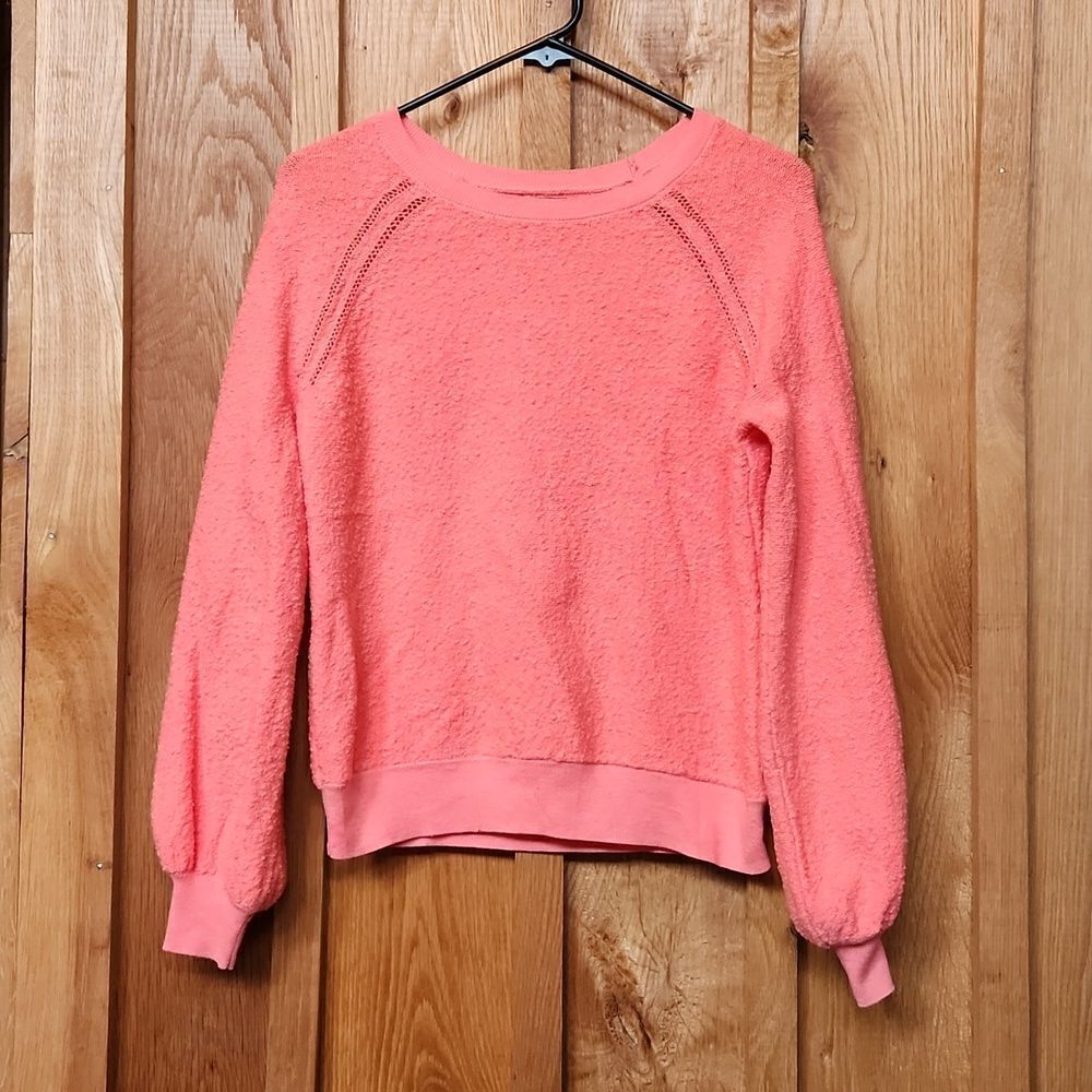 American Eagle Oversized Crew Neck Lightweight Cotton Knit Sweater XS Coral Pink